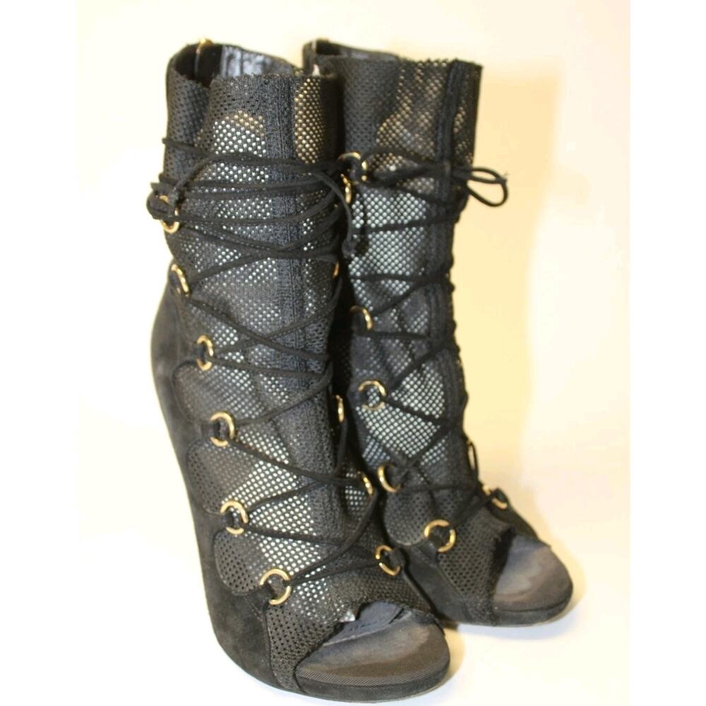 Sale❗️Dolce & Gabbana Italy Made Suede Mesh Peep Toe Stiletto Ankle Boots - Picture 2 of 16